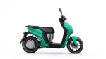 Teal-green Yamaha Neo's scooter shown in a left-side profile with black seat and wheels.