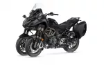 Black sport-t touring motorcycle with hard side panniers, angled profile shown from front-left side.