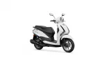 White scooter with black seat and silver mirrors on a white background (side/front-right angle)