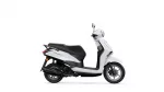 White scooter in profile view with black seat and subtle chrome accents, brand name DELIGHT visible on the side
