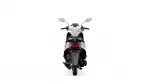Rear view of a white scooter with red taillight, centered on a white background.