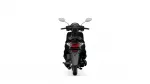 Rear view of a black scooter showing the tail light, seat, and handlebars against a white background.