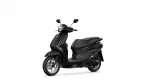 Black scooter angled for front and side view, with headlight and two rear-view mirrors visible on a white background