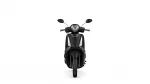 Front view of a black scooter facing the camera, centered on a white background with rearview mirrors visible on each side.