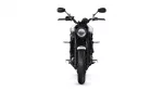 Front view of a black Yamaha motorcycle, headlamp centered and handlebars visible against a white background.