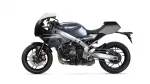 Yamaha XSR900 GP sport motorcycle shown in side profile with silver/gray bodywork and exposed engine details