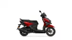 Red and black Yamaha scooter shown in side profile