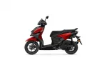 Red and black Yamaha scooter shown in profile on a white background, front wheel visible and seat in view