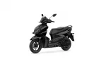 Black Yamaha scooter shown from front-right with windshield and dual headlights, on white background.