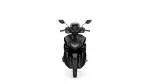 Front view of a black motorcycle facing the camera with windshield and mirrors visible on either side.