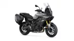 Gray Yamaha sport-touring motorcycle with black hard side panniers and a tall windshield.",