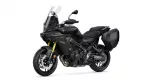 Black Yamaha sport-touring motorcycle with tall windscreen and two hard side cases
