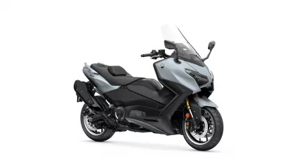 Yamaha sport-touring motorcycle in silver/black with a tall windshield, shown from the front-left side.