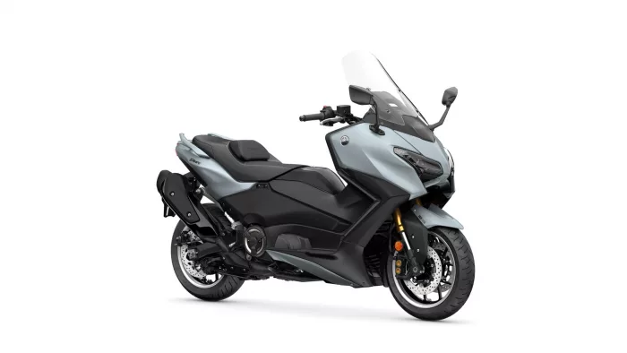 Yamaha sport-touring motorcycle in silver/black with a tall windshield, shown from the front-left side.