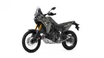Yamaha Tenere 700 adventure motorcycle shown from the left side with a tall windshield and gold front forks