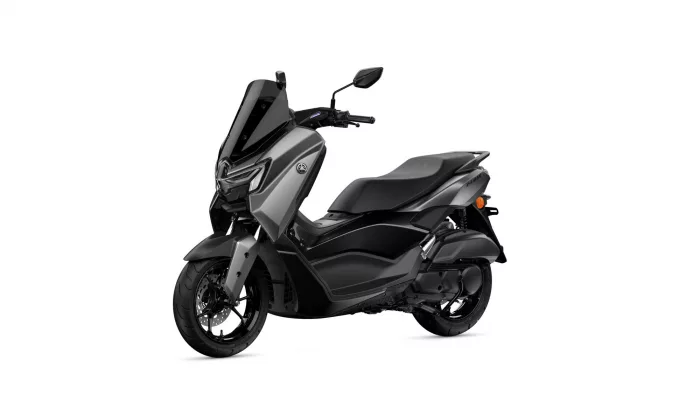 Yamaha NMAX sport scooter in dark gray and black, shown from a front-left angle.