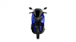 Front view of a blue sport motorcycle with a black windscreen and rear-view mirrors on both sides.