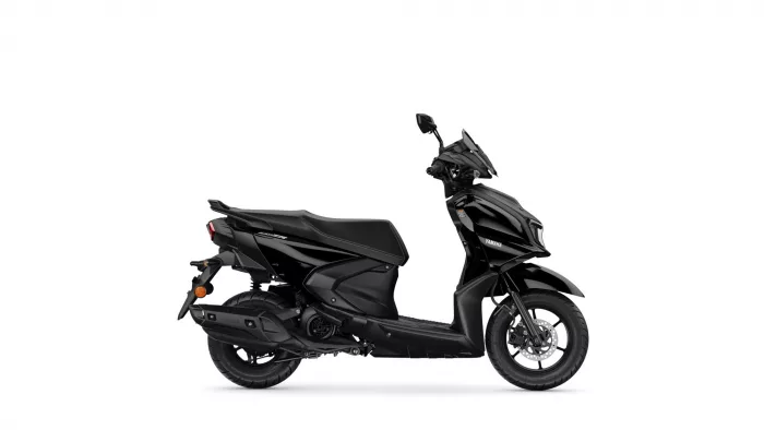 Black Yamaha scooter shown in a side view, front fairing and seat visible, glossy black finish.