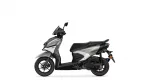 Side view of a Yamaha motor scooter in black and gray on a white background