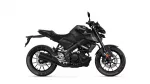 Side view of a matte black Yamaha sport motorcycle photographed against a white background, showing the left profile and exposed engine parts.