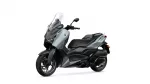 Gray and black Yamaha X-MAX scooter shown in side view with tall windshield.