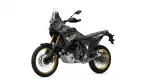 Yamaha Tenere 700 World Raid adventure motorcycle shown in a side profile with black body and gold wheels.