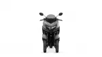Front view of a gray sport motorcycle with handlebars, mirrors, and a tinted windshield on a white background.