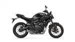 Left-side profile of a black Yamaha MT-07 sport motorcycle on a white background, showing its fuel tank and engine.