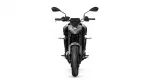 Front view of a gray and black Yamaha sport motorcycle with handlebars and mirrors visible against a white background.