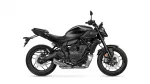 Black Yamaha MT-07 motorcycle shown in a side profile, highlighting its matte black body and exposed engine components