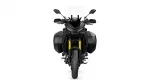 Front view of a black Yamaha adventure motorcycle with side hard cases and a tall windshield.
