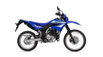 Blue Yamaha dirt bike shown from the side with knobby tires on a white background, highlighting its blue bodywork and graphics.