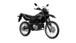 Black Yamaha dual-sport motorcycle with knobby tires, front disc, and slim body, shown from a side angle on a white background.