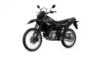 Black Yamaha dual-sport motorcycle, three-quarter front view with knobby off-road tires.