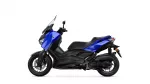 Blue Yamaha XMAX scooter shown in right-side profile with black chassis and windshield