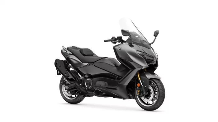Gray Yamaha sport-touring motorcycle shown from a three-quarter front angle with tall windscreen and black bodywork