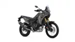 Yamaha Tenere 700 adventure motorcycle shown in a left-side profile with olive bodywork and gold front forks