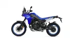 Blue Yamaha Tenere 700 adventure motorcycle shown from the left side against a white background.