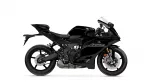 Black Yamaha R9 sport motorcycle shown in a right-side profile, highlighting its angular fairings and wheel discs.